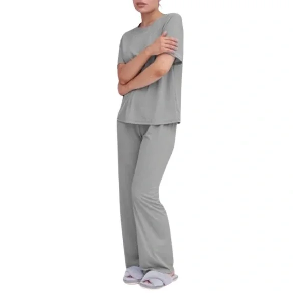 Talmont Women's Silky Short Sleeve Pajama Sets - Gray - Picture 3 of 4